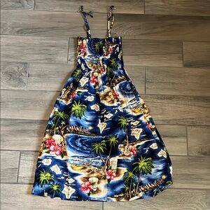 Blue Maxi Sundress with Spaghetti Straps and Tropical Print